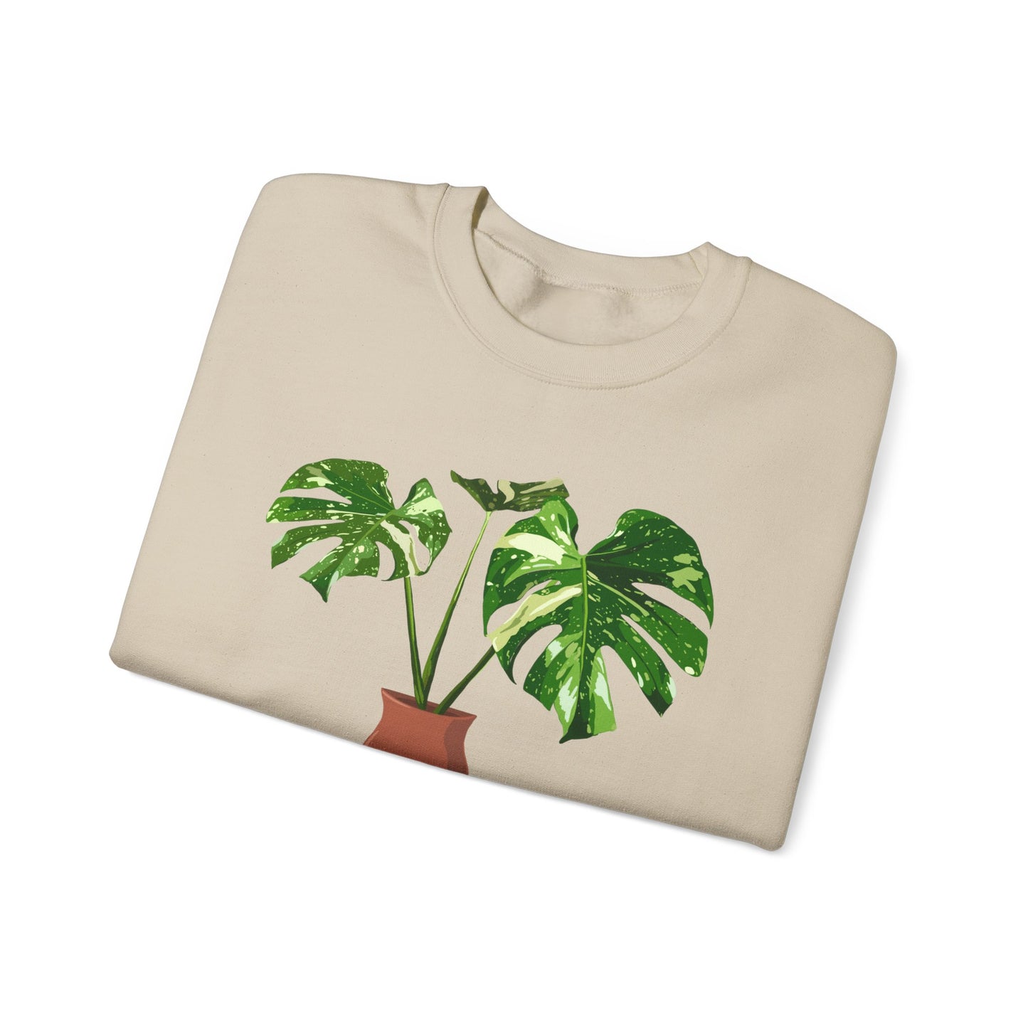 Monstera Deliciosa Thai Constellation Plant Lover Crewneck Sweatshirt - Tan