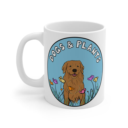 Dogs & Plants Golden Retriever & Plant Lover Mug - White