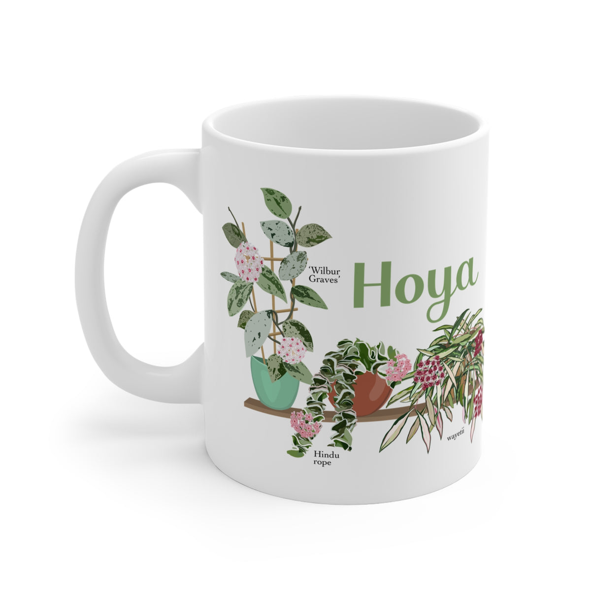 Hoya Hindu Rope, Carnosa, & Wayetii Trio Plant Lover Mug - White