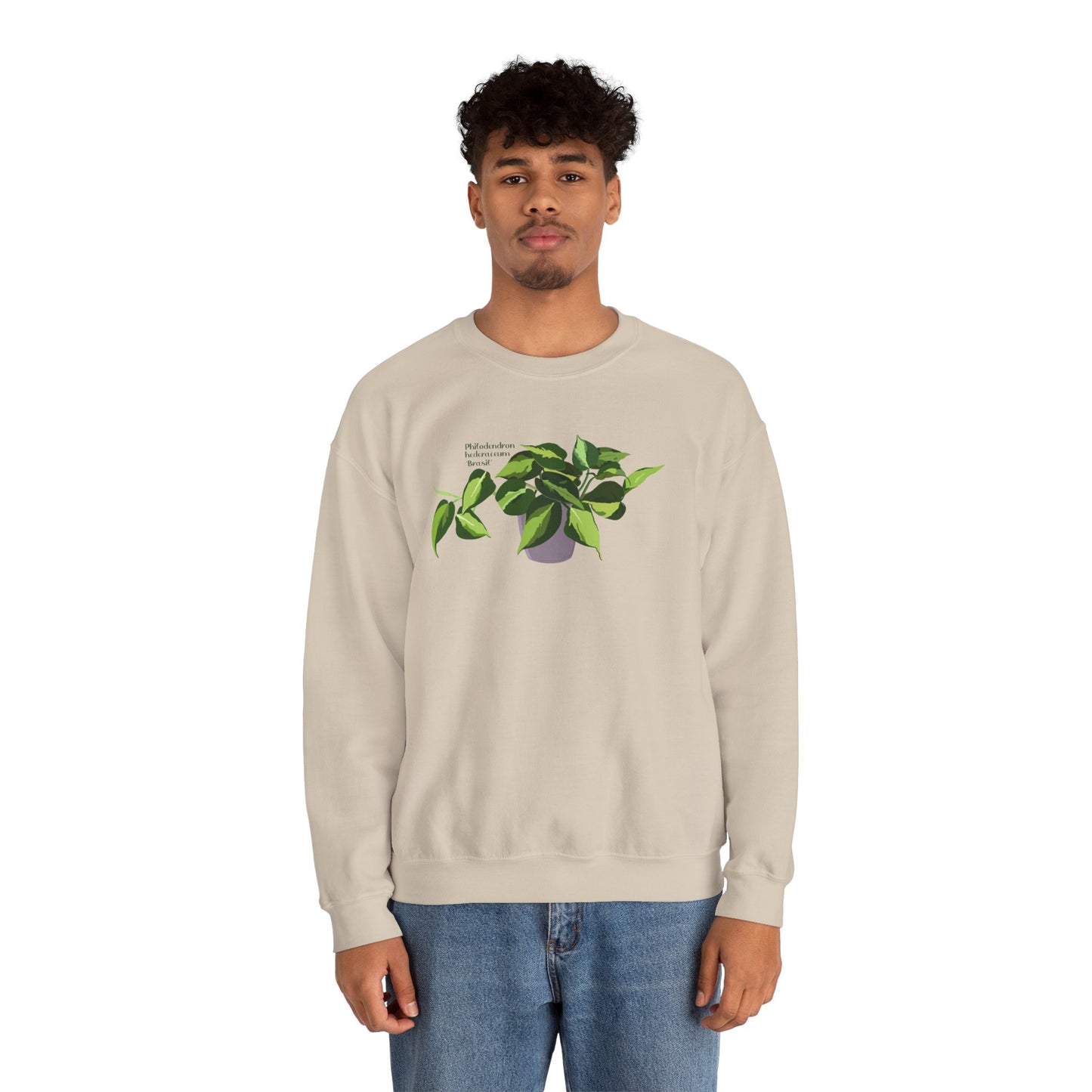 Philodendron Brasil Plant Lover Crewneck Sweatshirt - Beige