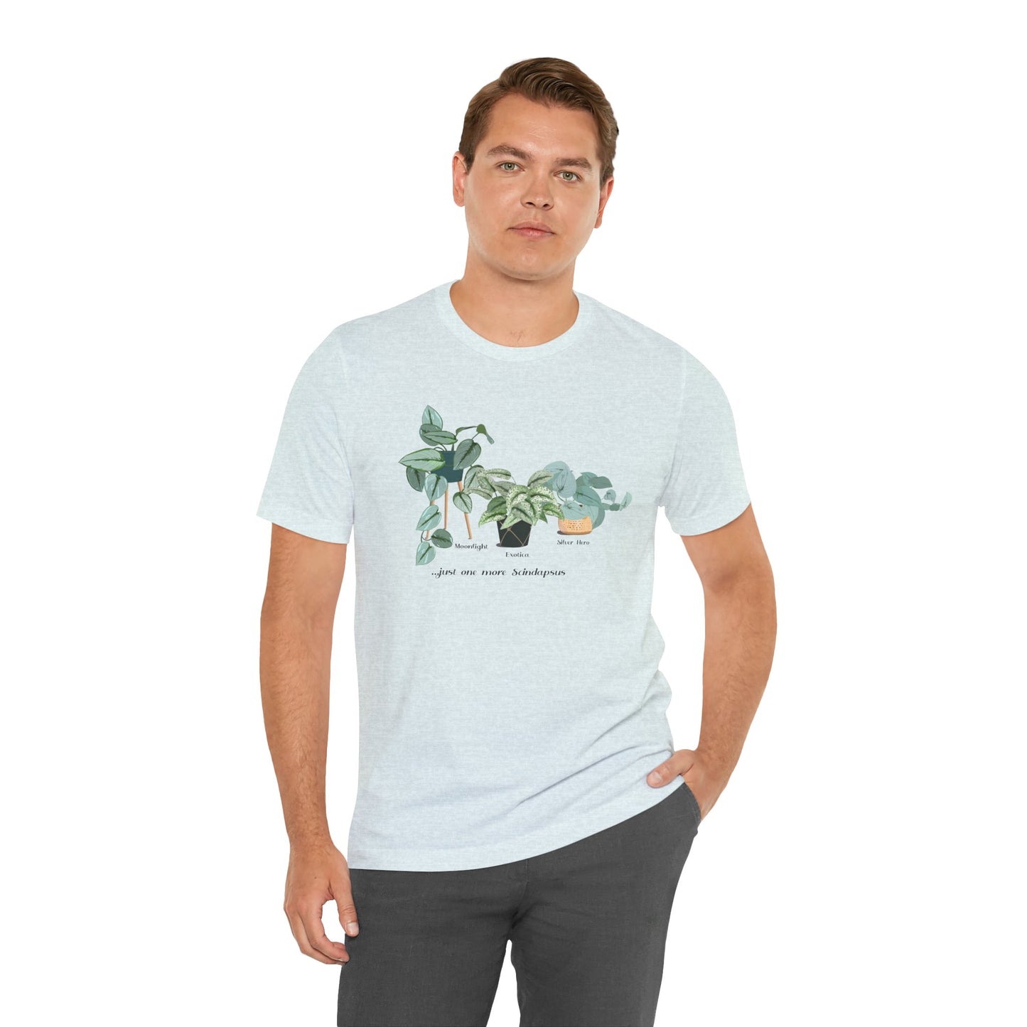 Scindapsus Trio Plant Lover T-Shirt - Heather Ice Blue