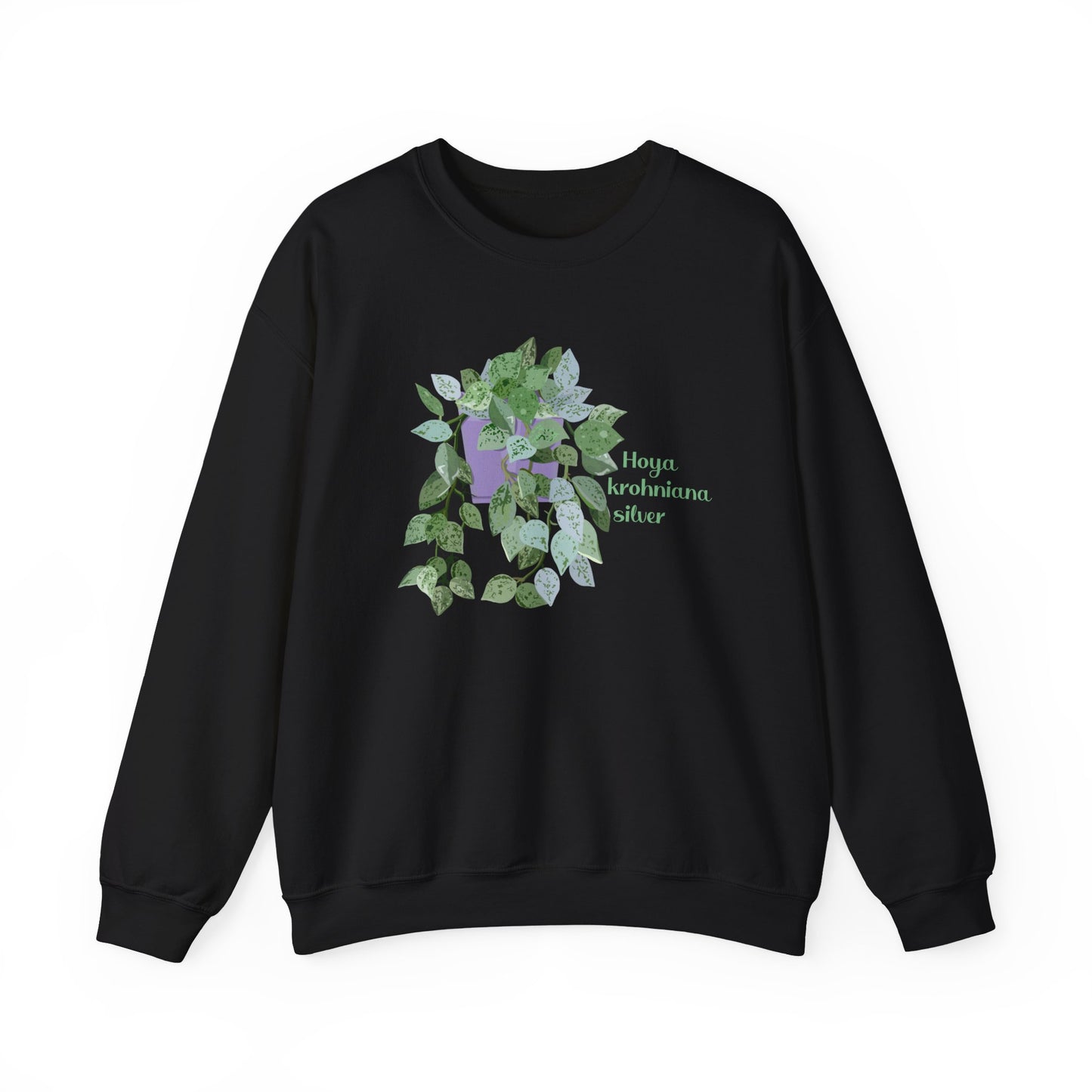 Hoya Krohniana Silver Plant Lover Crewneck Sweatshirt - Black