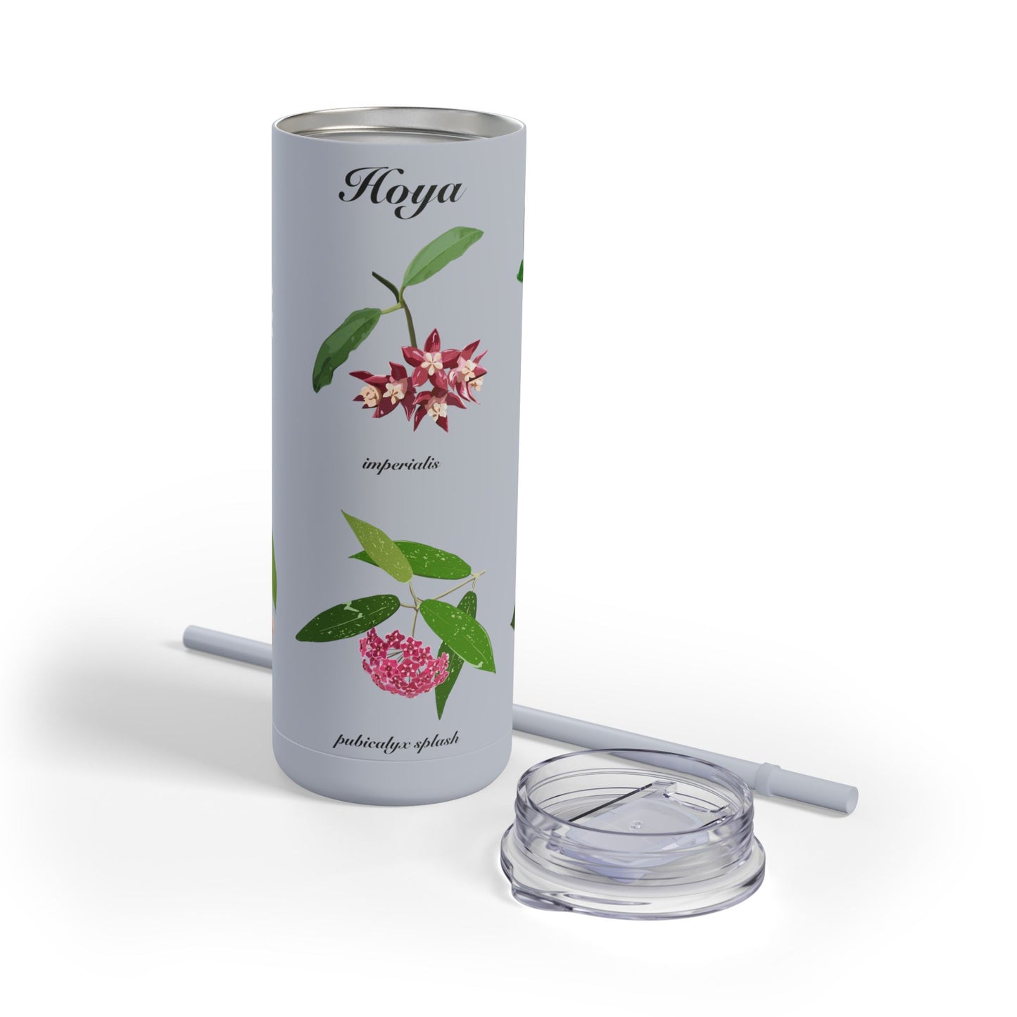Hoyas in Bloom Design on Dusty Blue Tumbler by Maars Maker, 20oz.  Thermos Cup for Plant Lovers