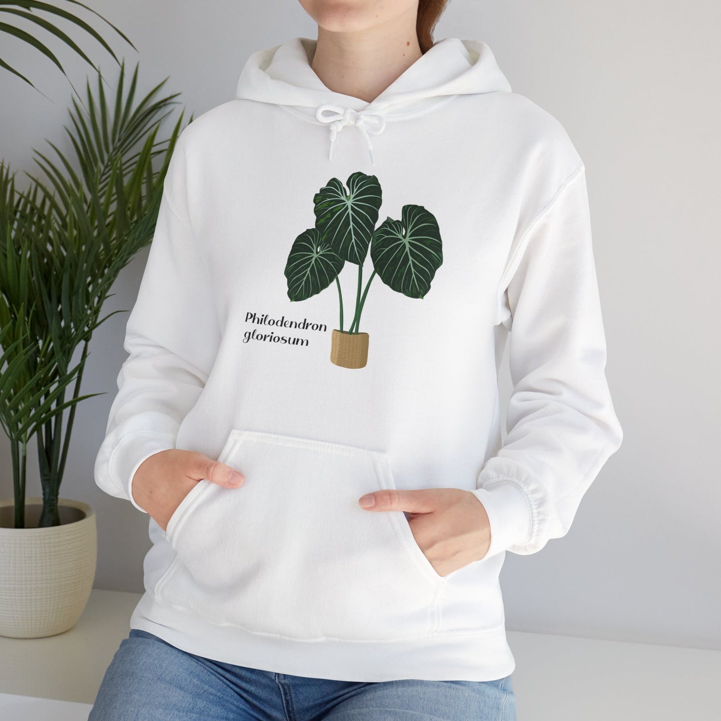 Philodendron Gloriosum Plant Hoodie - White