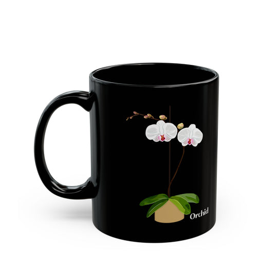 White Orchid Plant and Flower Lover Mug - Black