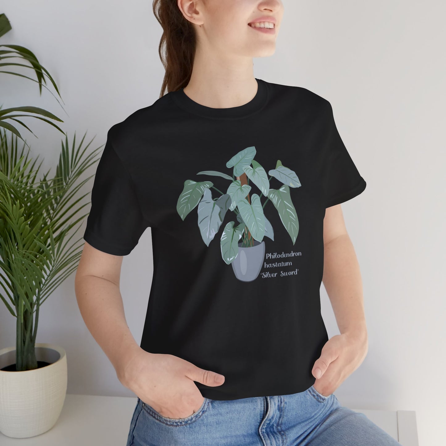 Philodendron Hastatum "Silver Sword' Plant Lover T-Shirt - White, Natural, Black