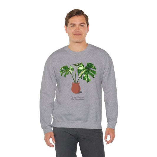 Monstera Deliciosa Thai Constellation Plant Lover Crewneck Sweatshirt - Grey