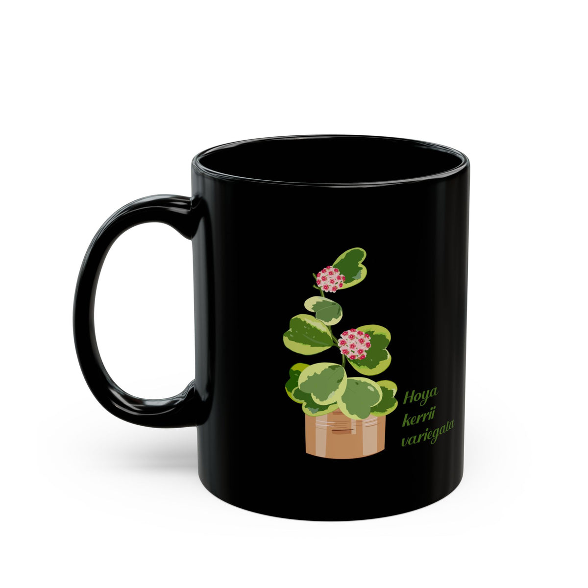 Blooming Hoya Kerrii Variegata Plant Lover Mug - Black