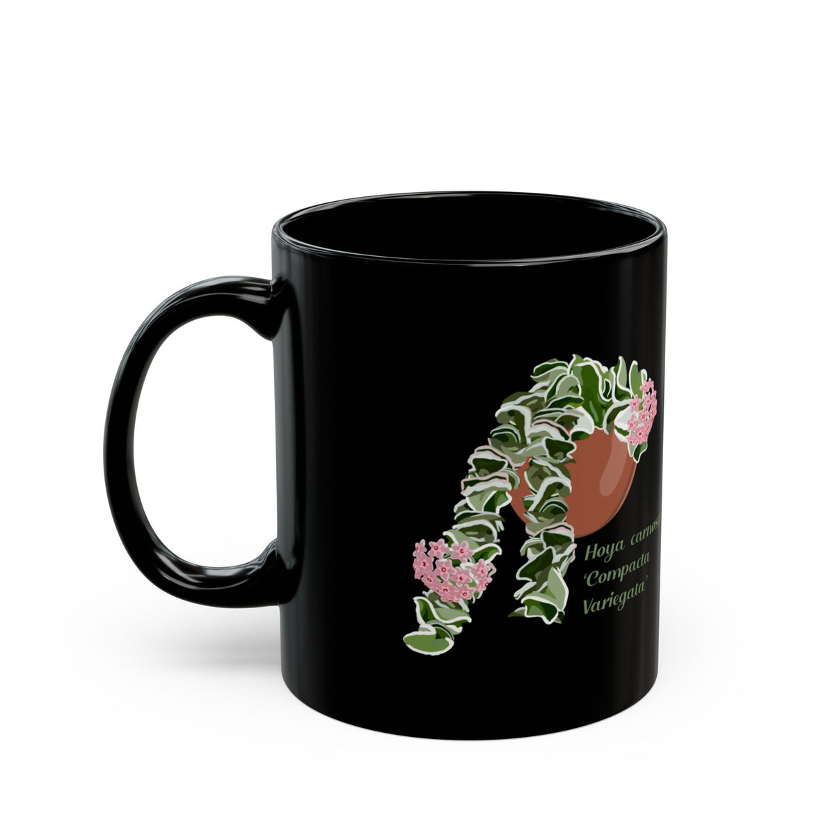 Blooming Hoya Carnosa 'Compacta Variegata' Hindu Rope Plant Lover Mug - Black