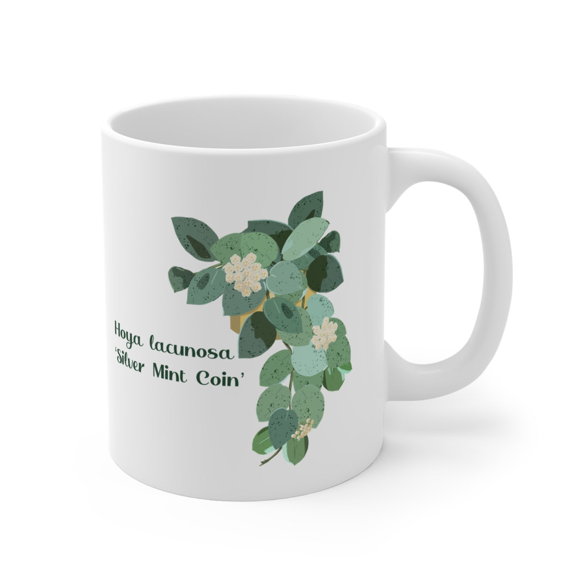 Blooming Hoya Lacunosa 'Silver Mint Coin' Plant Lover Mug - White