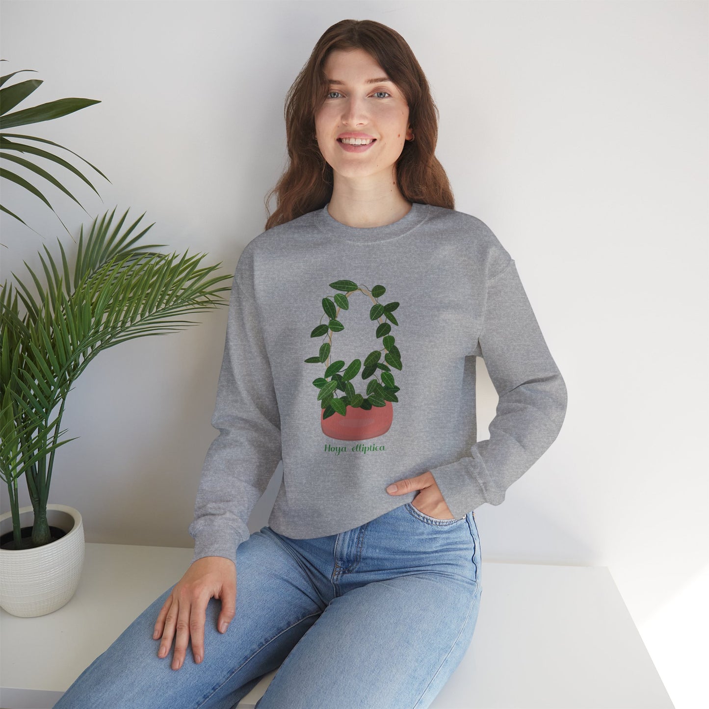 Hoya Elliptica Plant Lover Crewneck Sweatshirt - Grey