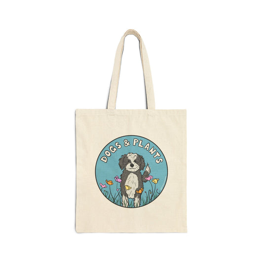 Dogs & Plants Doodle & Plant Lover Canvas Tote Bag