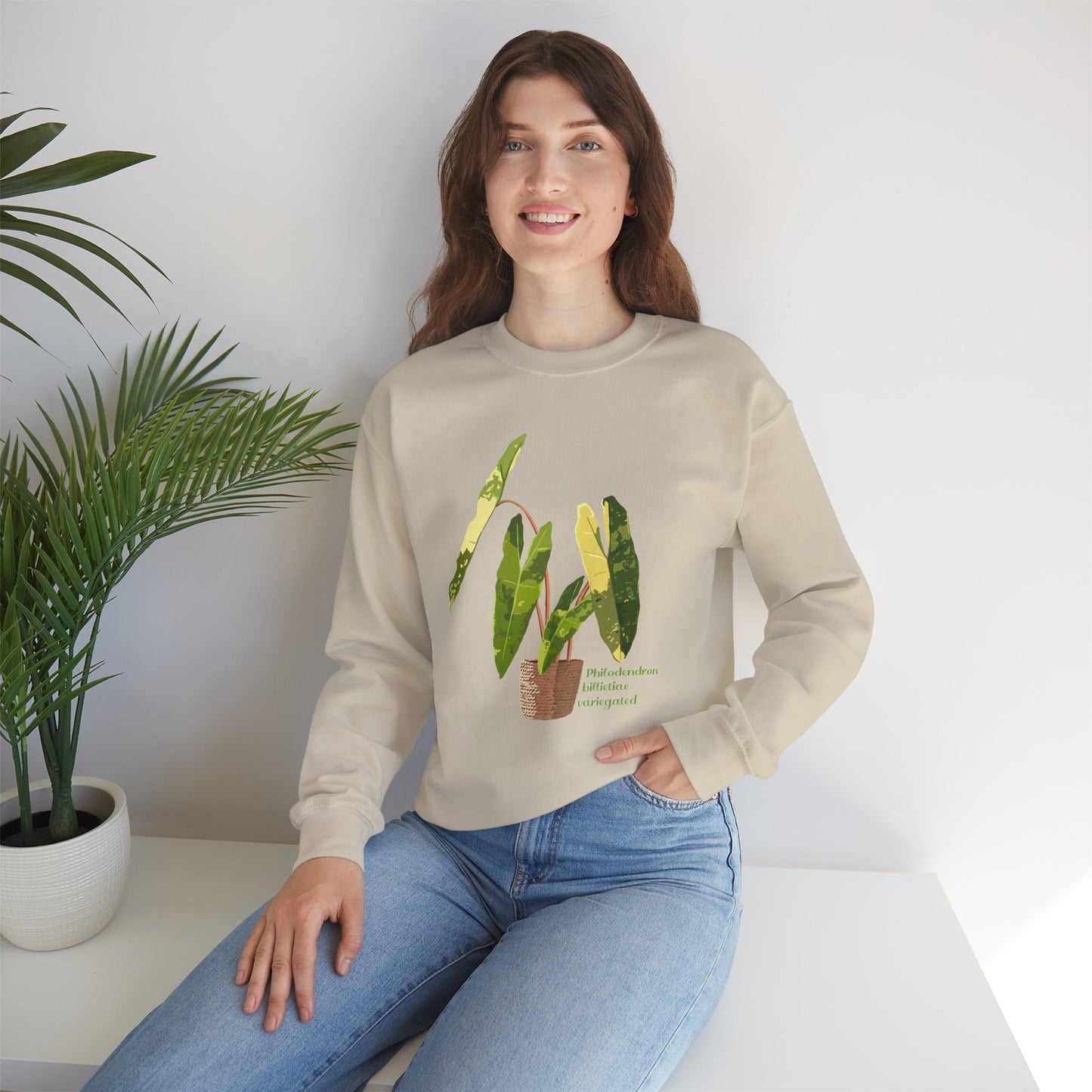 Philodendron Billietiae Variegated Plant Lover Crewneck Sweatshirt - Beige