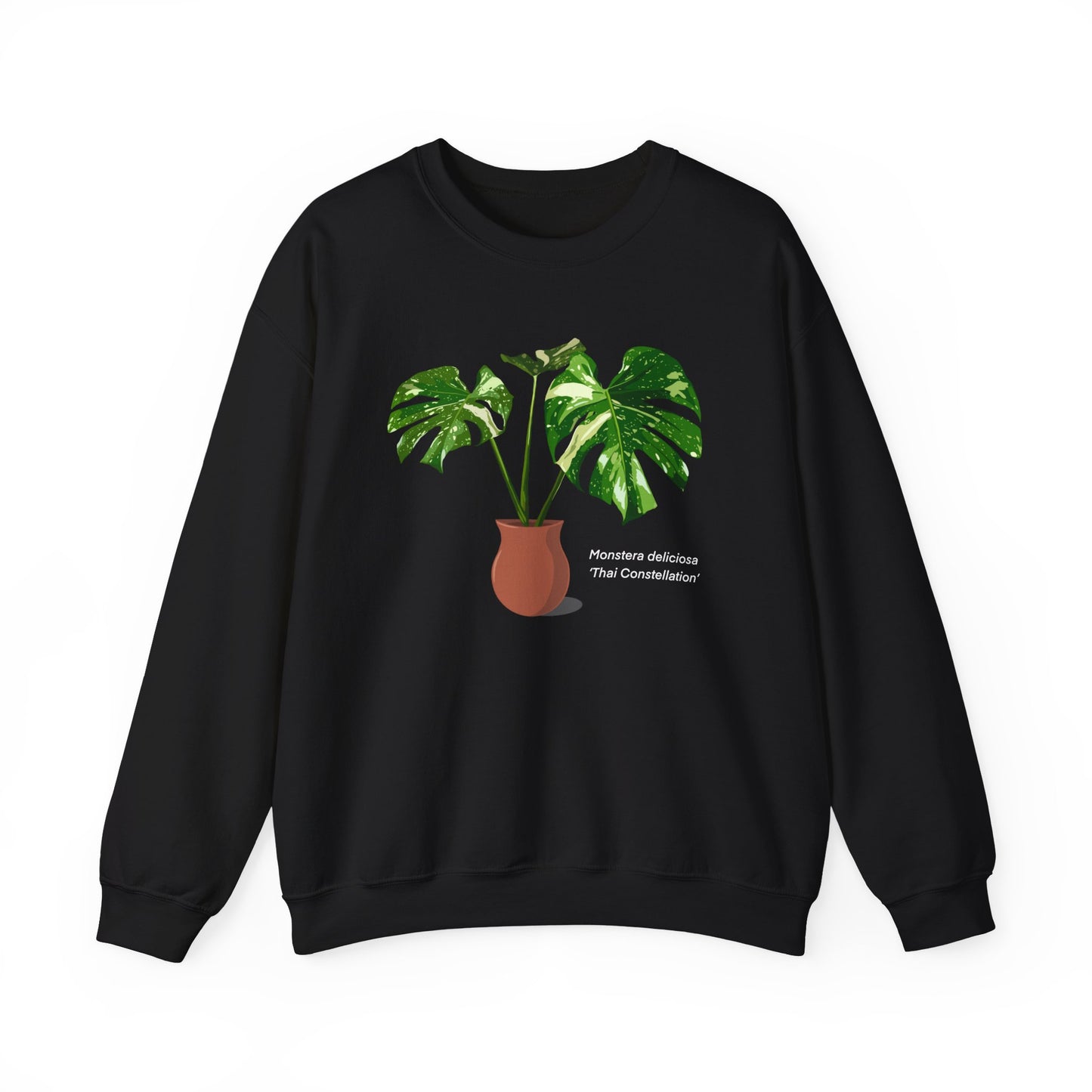 Monstera Deliciosa Thai Constellation Plant Lover Crewneck Sweatshirt - Black