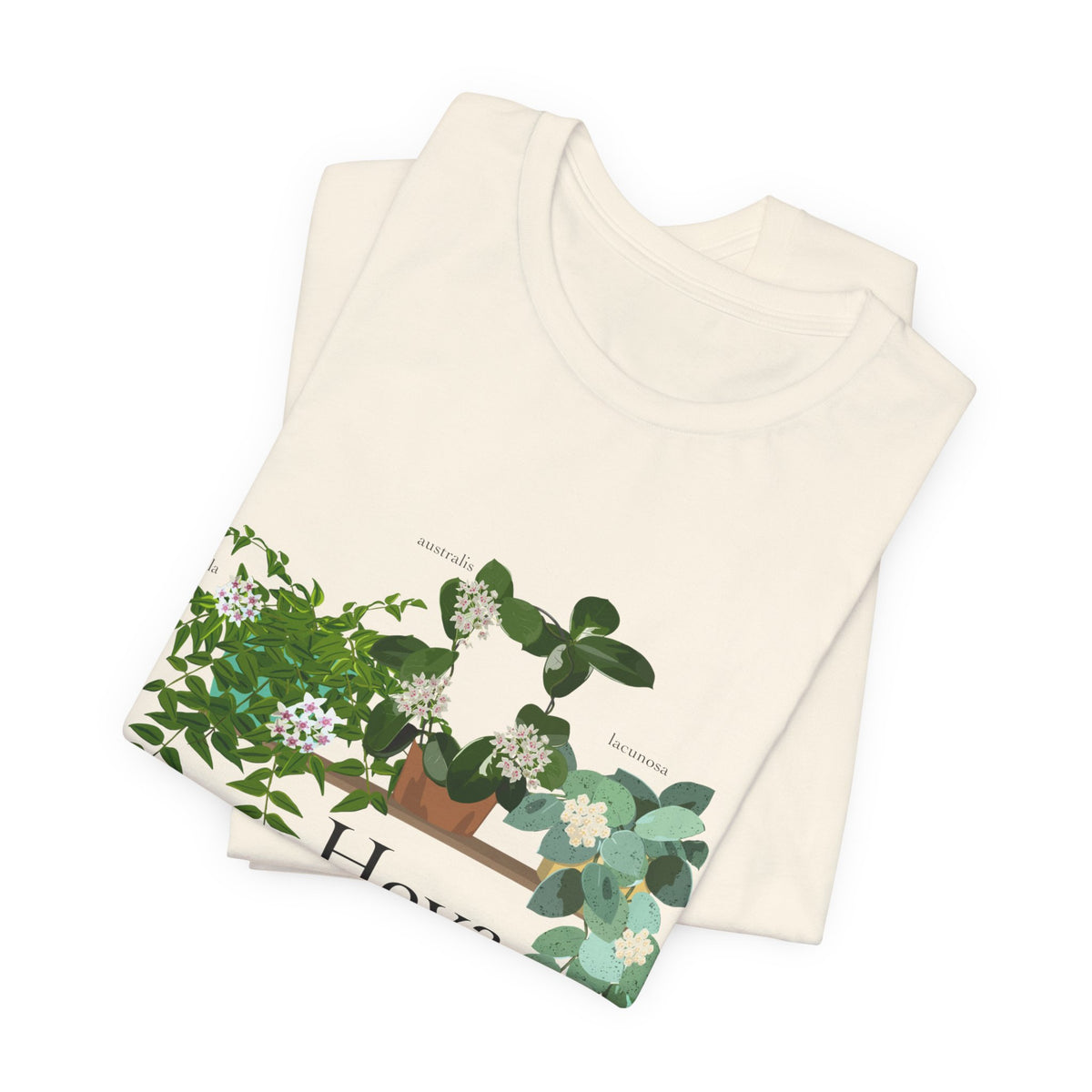 Hoya Lacunosa, Bella, & Australis Trio T-Shirt for Plant Lovers - White, Natural