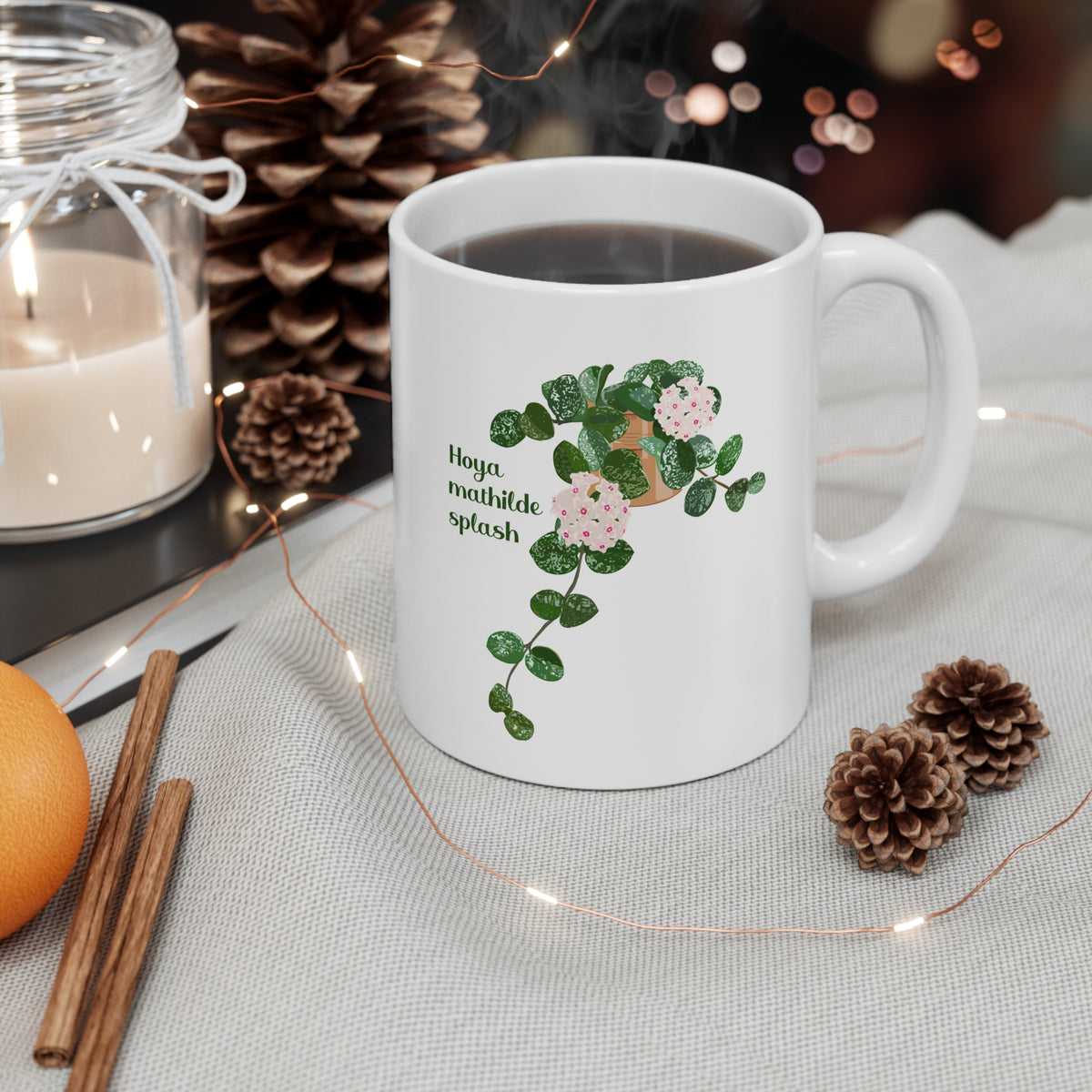Blooming Hoya Mathilde Splash Plant Lover Mug - White