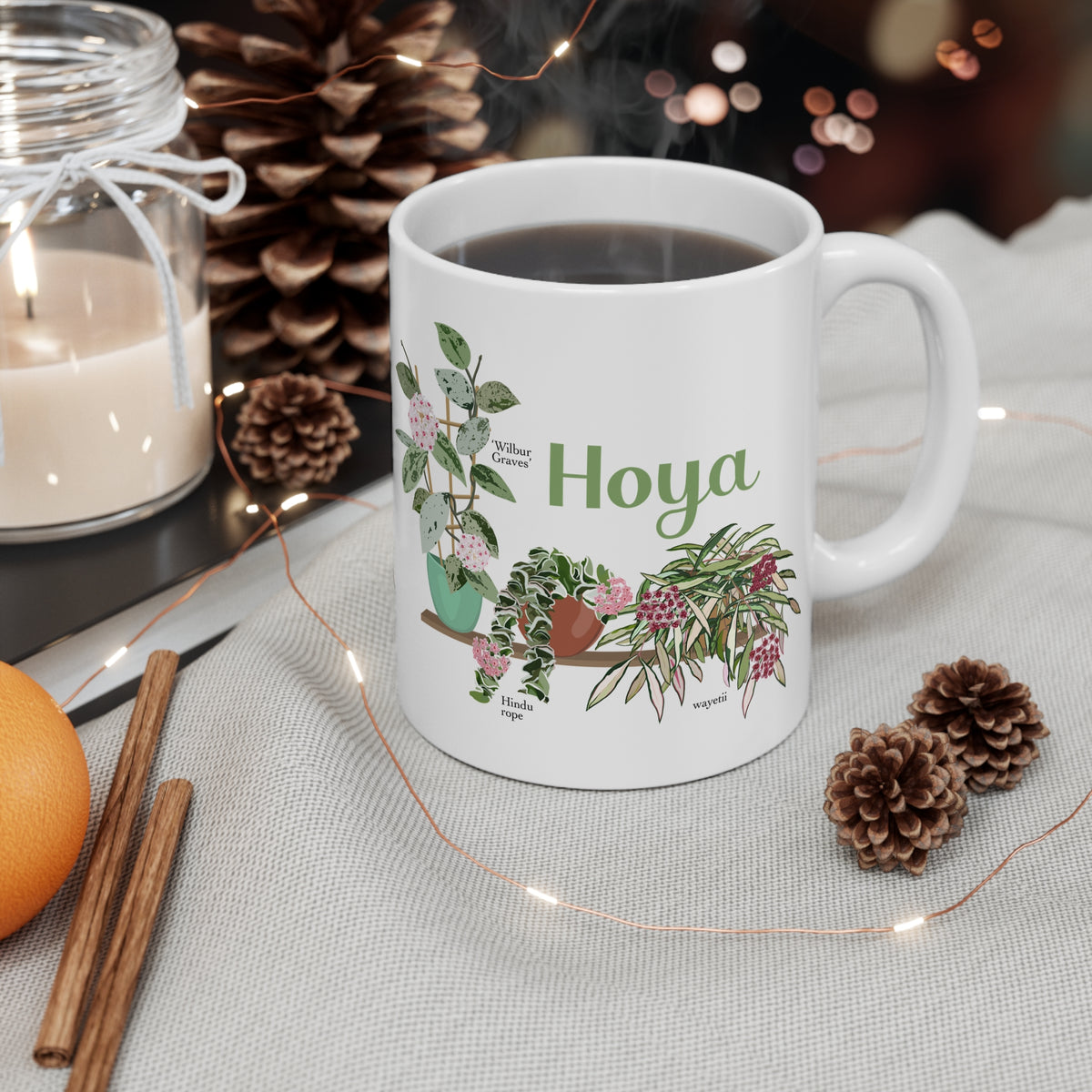 Hoya Hindu Rope, Carnosa, & Wayetii Trio Plant Lover Mug - White