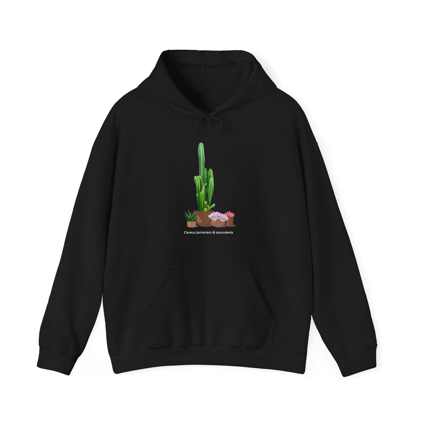 Cactus Jamacaru & Succulents Plant Hoodie - Black