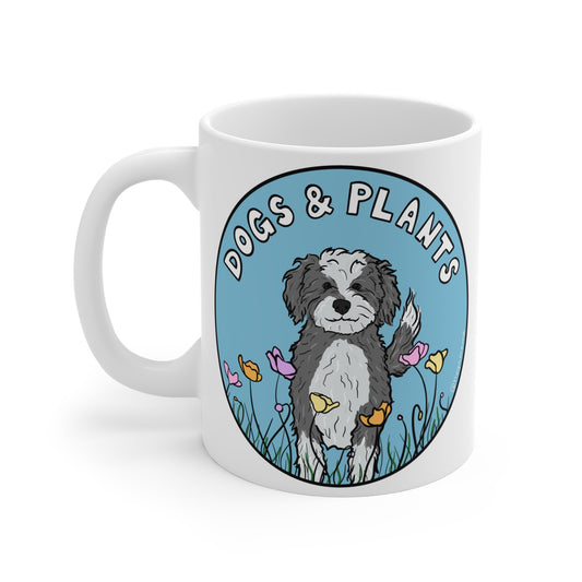Dogs & Plants Doodle & Plant Lover Mug - White