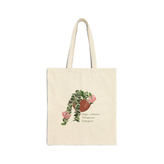 Blooming Hoya Carnosa Compacta Variegata 'Hindu Rope' Canvas Tote Bag | Potted Houseplant Illustration, Plant Lover Tote
