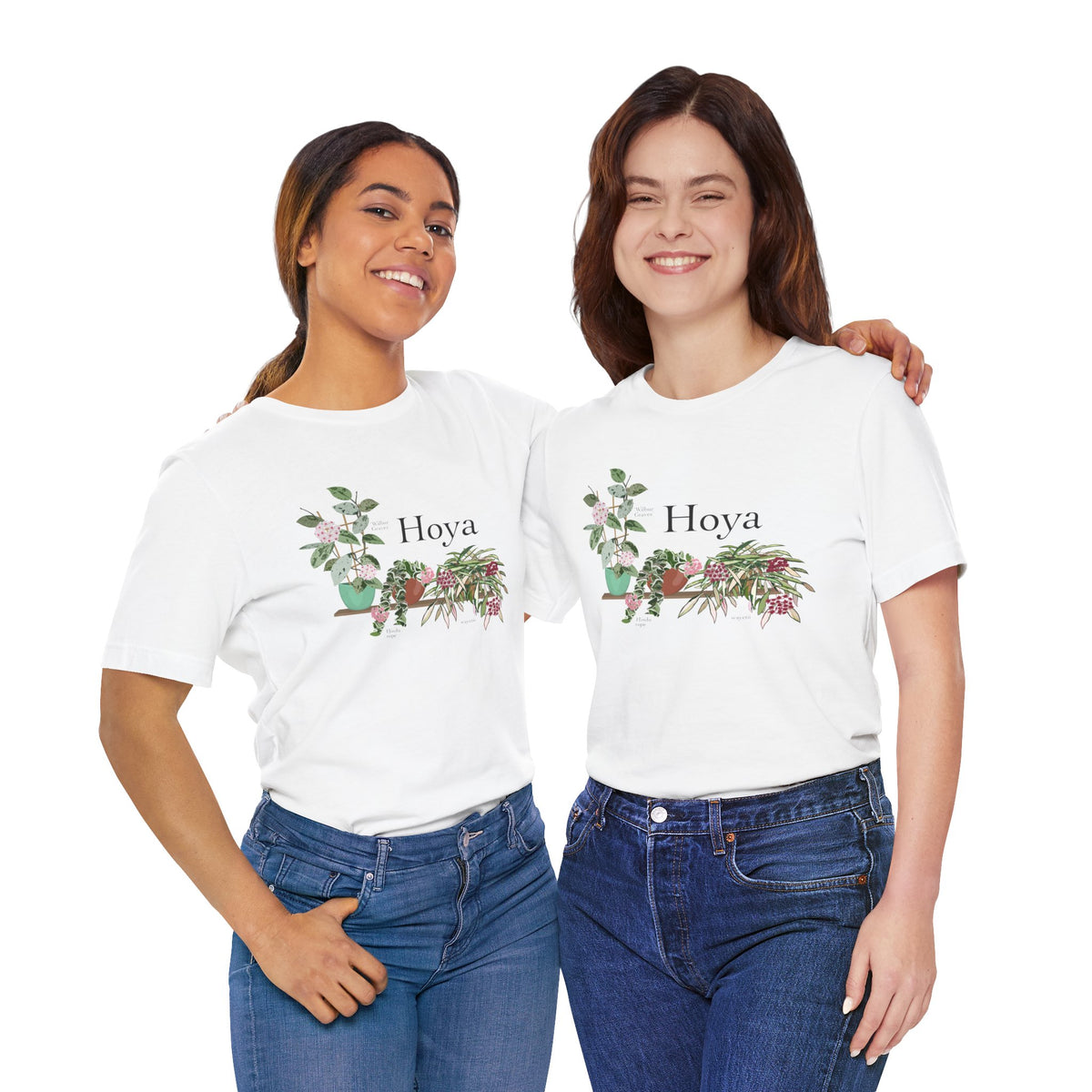 Hoya Hindu Rope, Carnosa, & Wayetii Trio T-Shirt for Plant Lovers - White, Natural