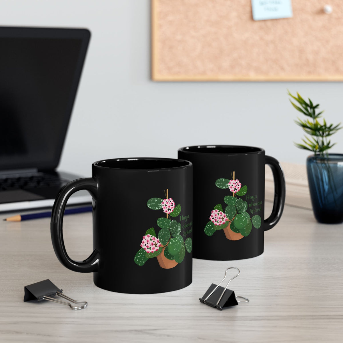 Blooming Hoya Obovata Splash Plant Lover Mug - Black