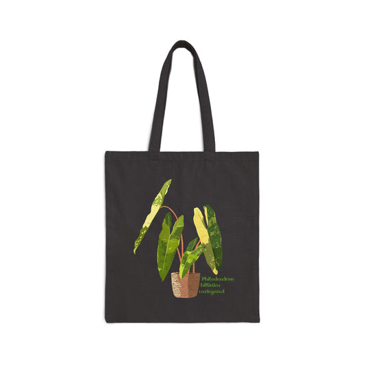 Philodendron Billietiae Variegated Canvas Tote Bag - Black