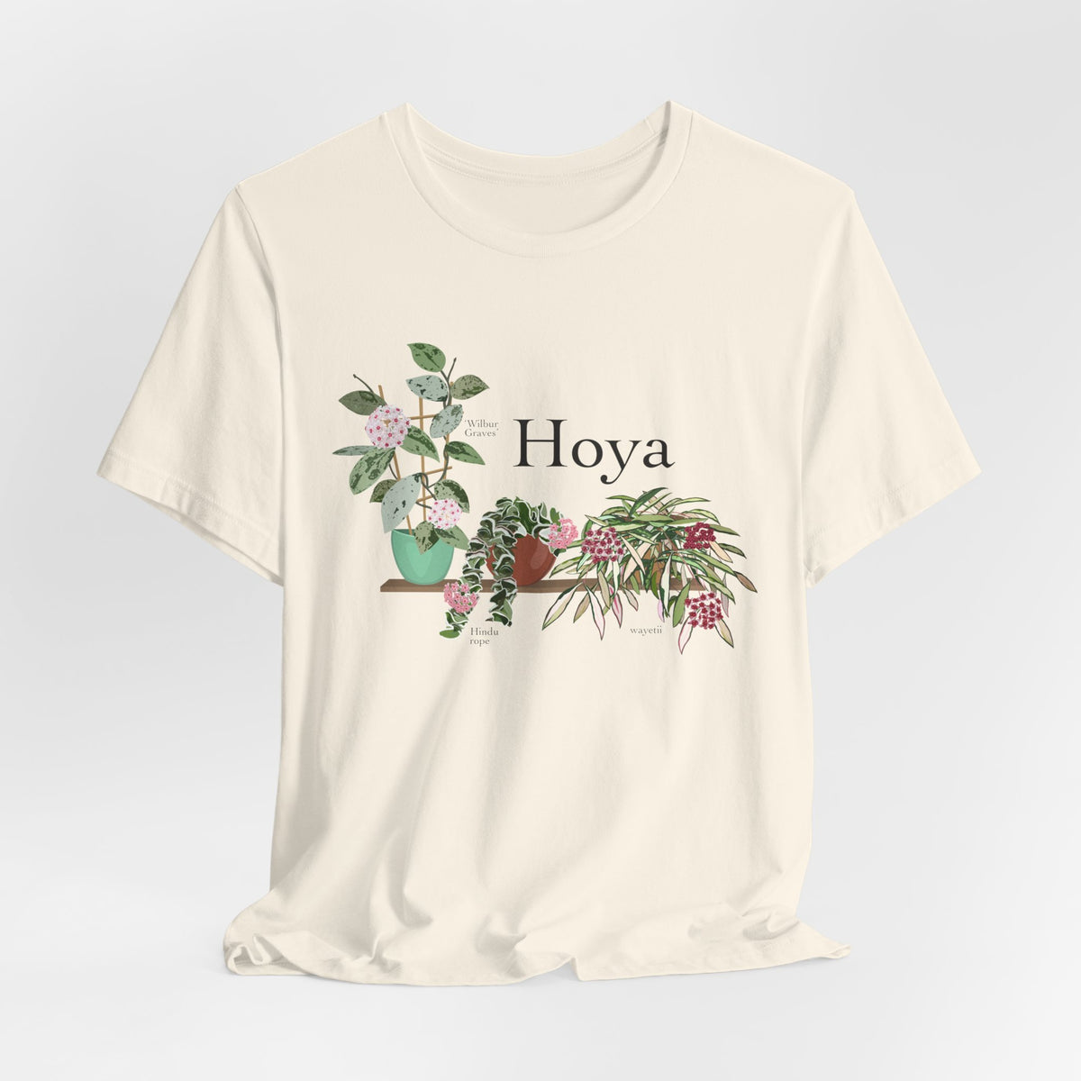 Hoya Hindu Rope, Carnosa, & Wayetii Trio T-Shirt for Plant Lovers - White, Natural