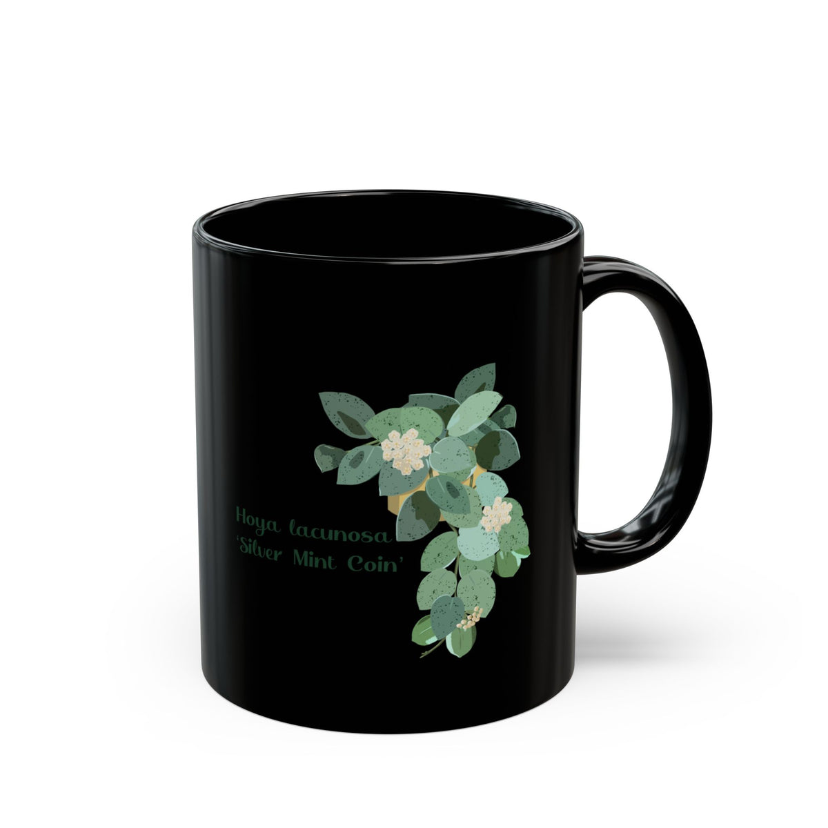 Blooming Hoya Lacunosa 'Silver Mint Coin' Plant Lover Mug - Black