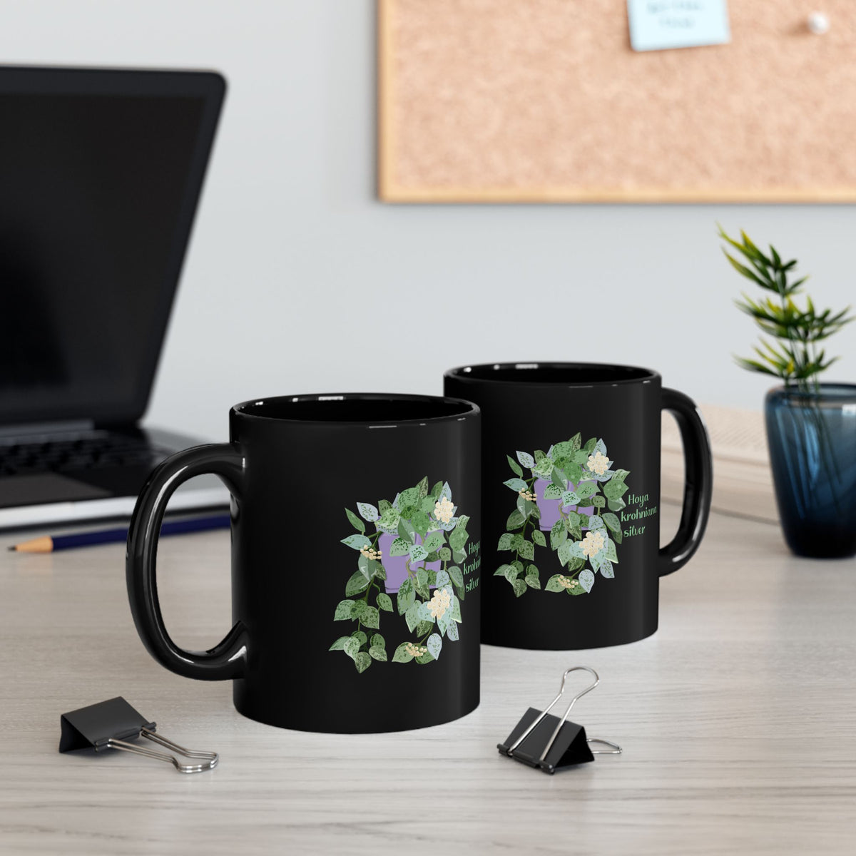 Blooming Hoya Krohniana Silver Plant Lover Mug - Black