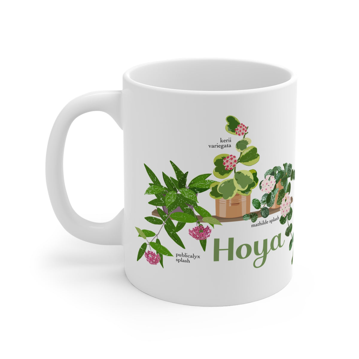 Hoya Mathilde Splash, Kerii Variegata, & Publicalyx Splash Trio Plant Lover Mug - White