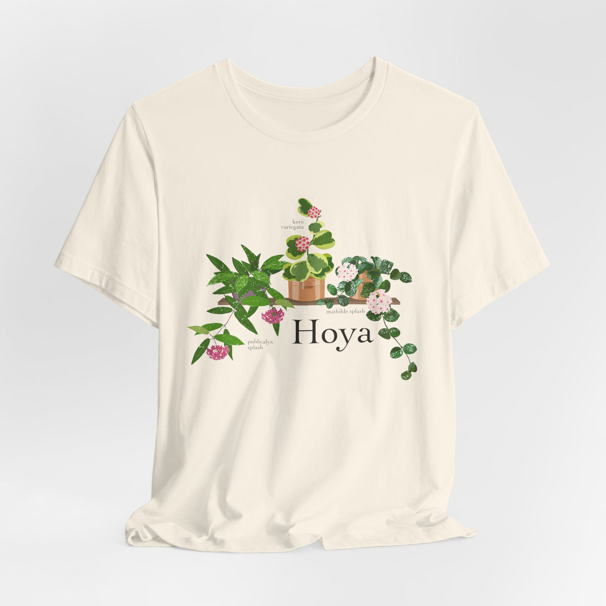 Hoya Mathilde Splash, Kerii Variegata, & Publicalyx Splash Trio T-Shirt for Plant Lovers - White, Natural