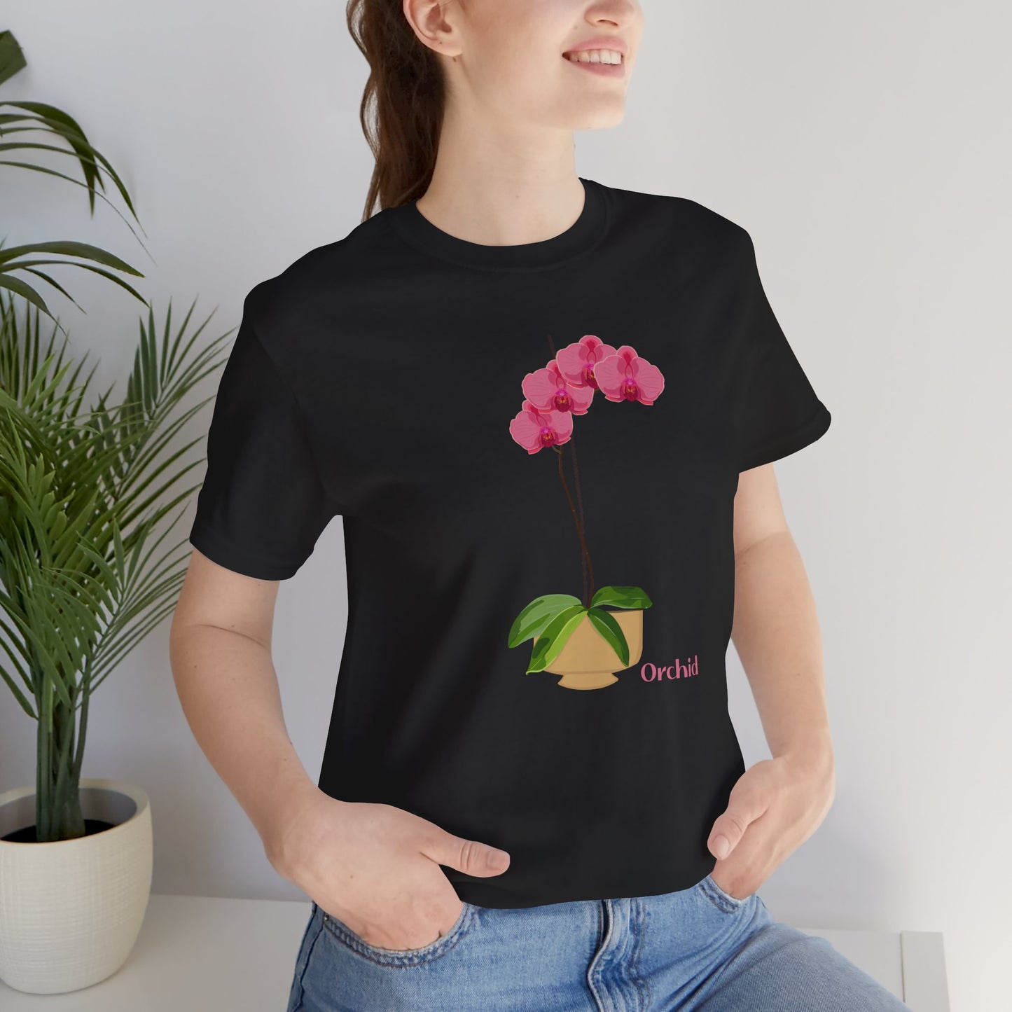 Pink Orchid T-Shirt for Plant and Flower Lovers - White, Natural, Pink, Black