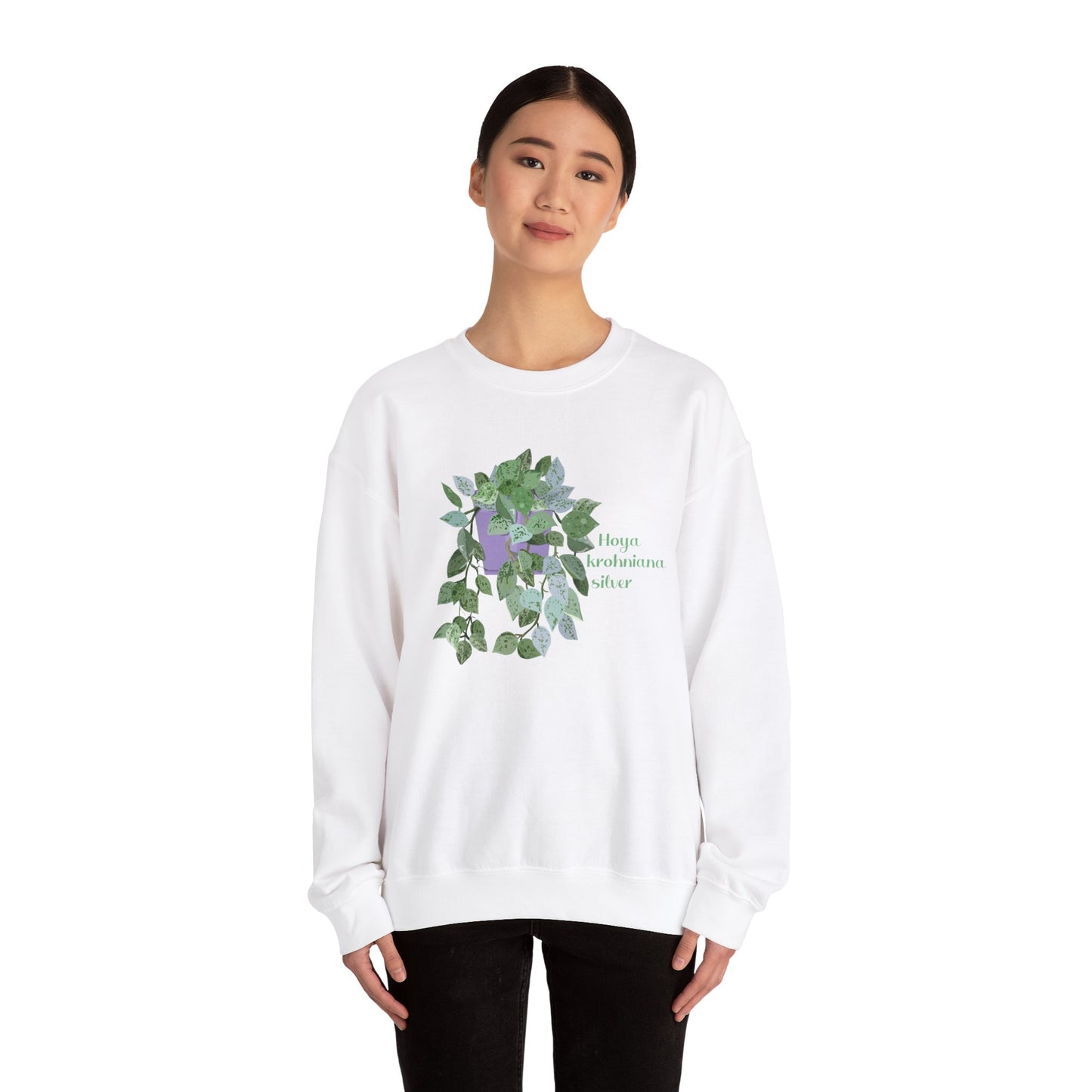 Hoya Krohniana Silver Plant Lover Crewneck Sweatshirt - White