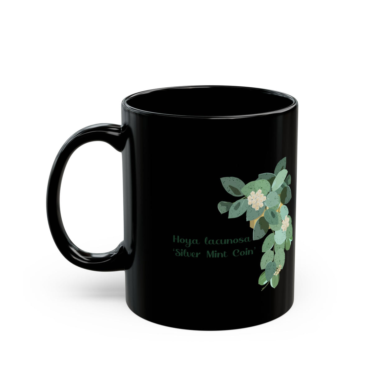 Blooming Hoya Lacunosa 'Silver Mint Coin' Plant Lover Mug - Black