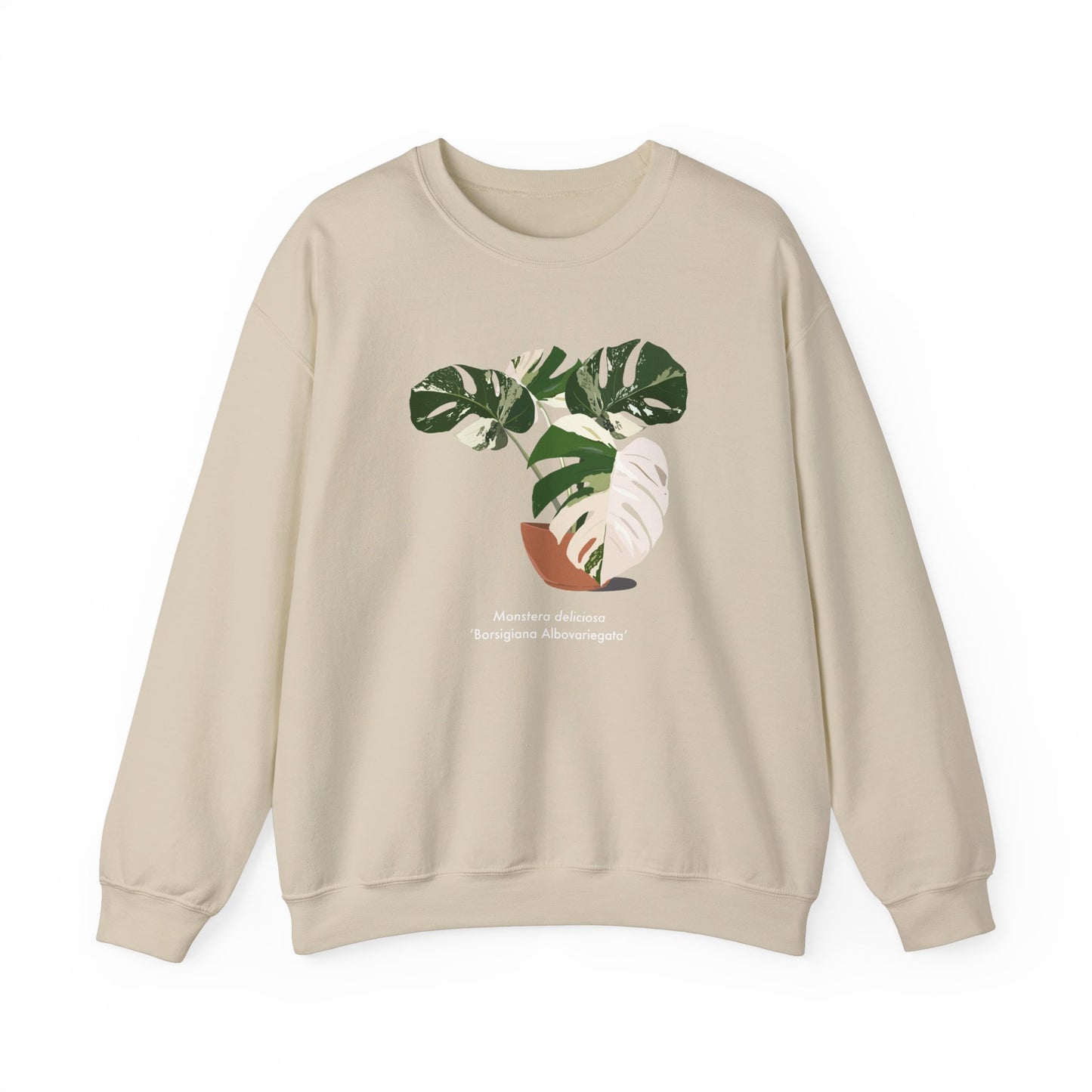 Monstera Deliciosa Borsigiana Albovariegata Plant Lover Crewneck Sweatshirt - Beige