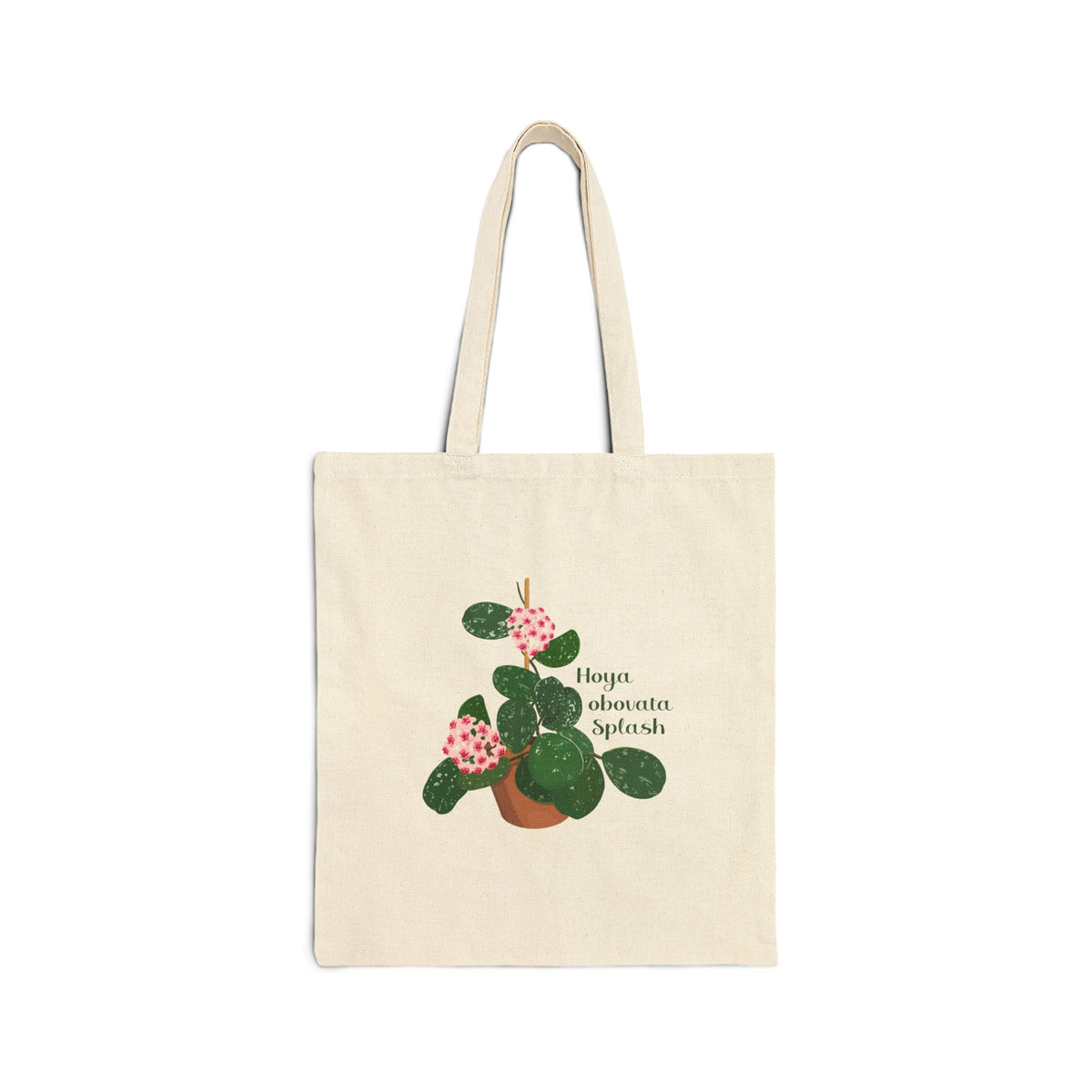 Blooming Hoya Obovata Splash Canvas Tote Bag | Potted Houseplant Illustration, Plant Lover Tote