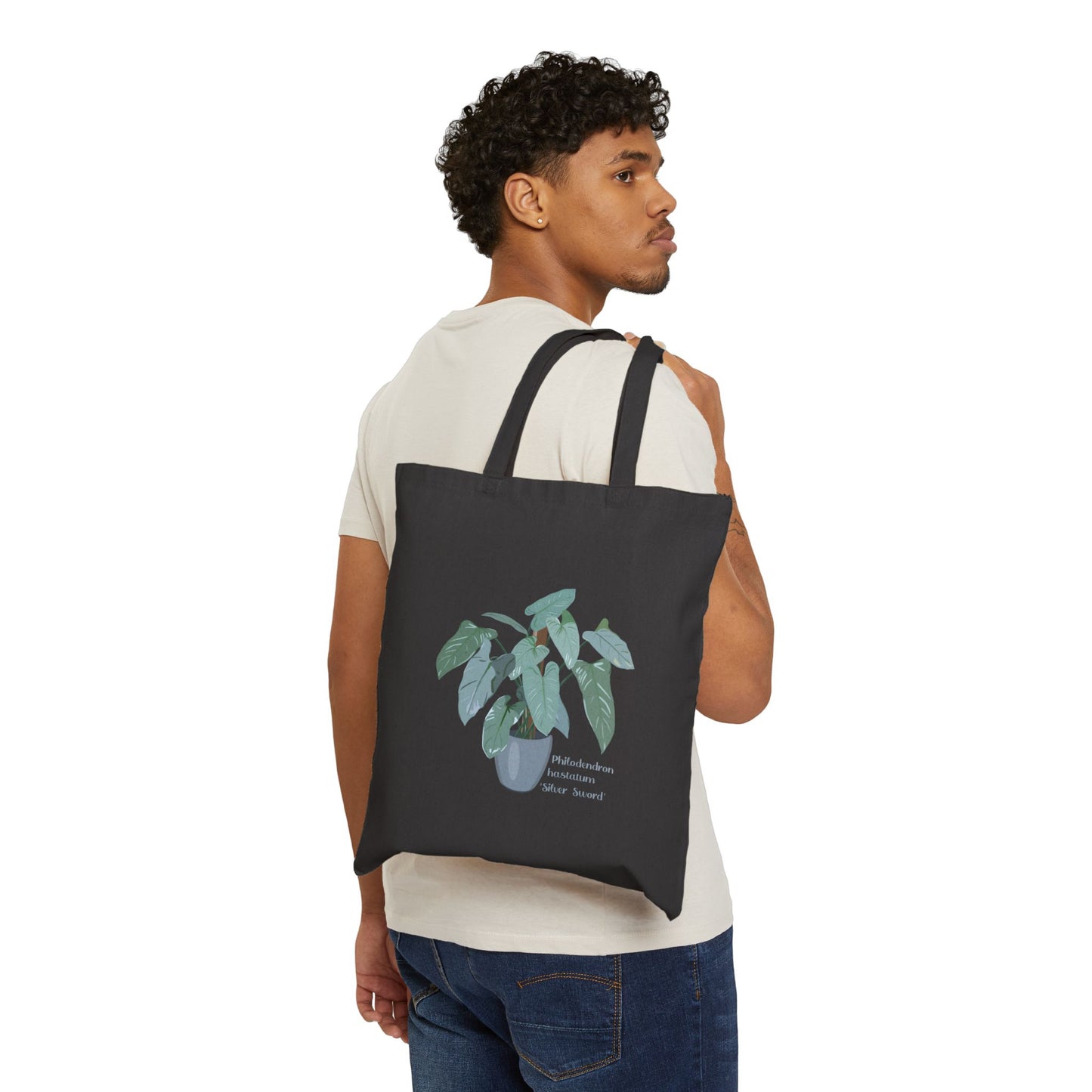 Philodendron Hastatum "Silver Sword" Canvas Tote Bag - Black