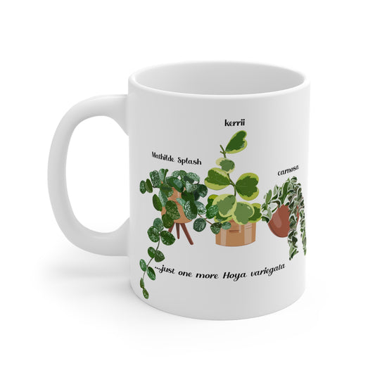 Hoya Mathilde Splash, Kerrii Variegata and Carnosa Hindu Rope Trio Plant Lover Mug - White