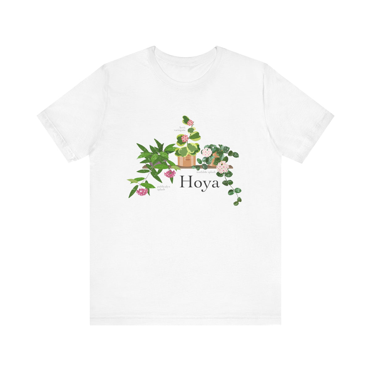 Hoya Mathilde Splash, Kerii Variegata, & Publicalyx Splash Trio T-Shirt for Plant Lovers - White, Natural
