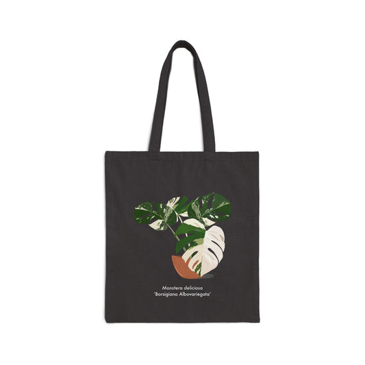 Monstera Deliciosa Borsigiana Albovariegata Canvas Tote Bag - Black