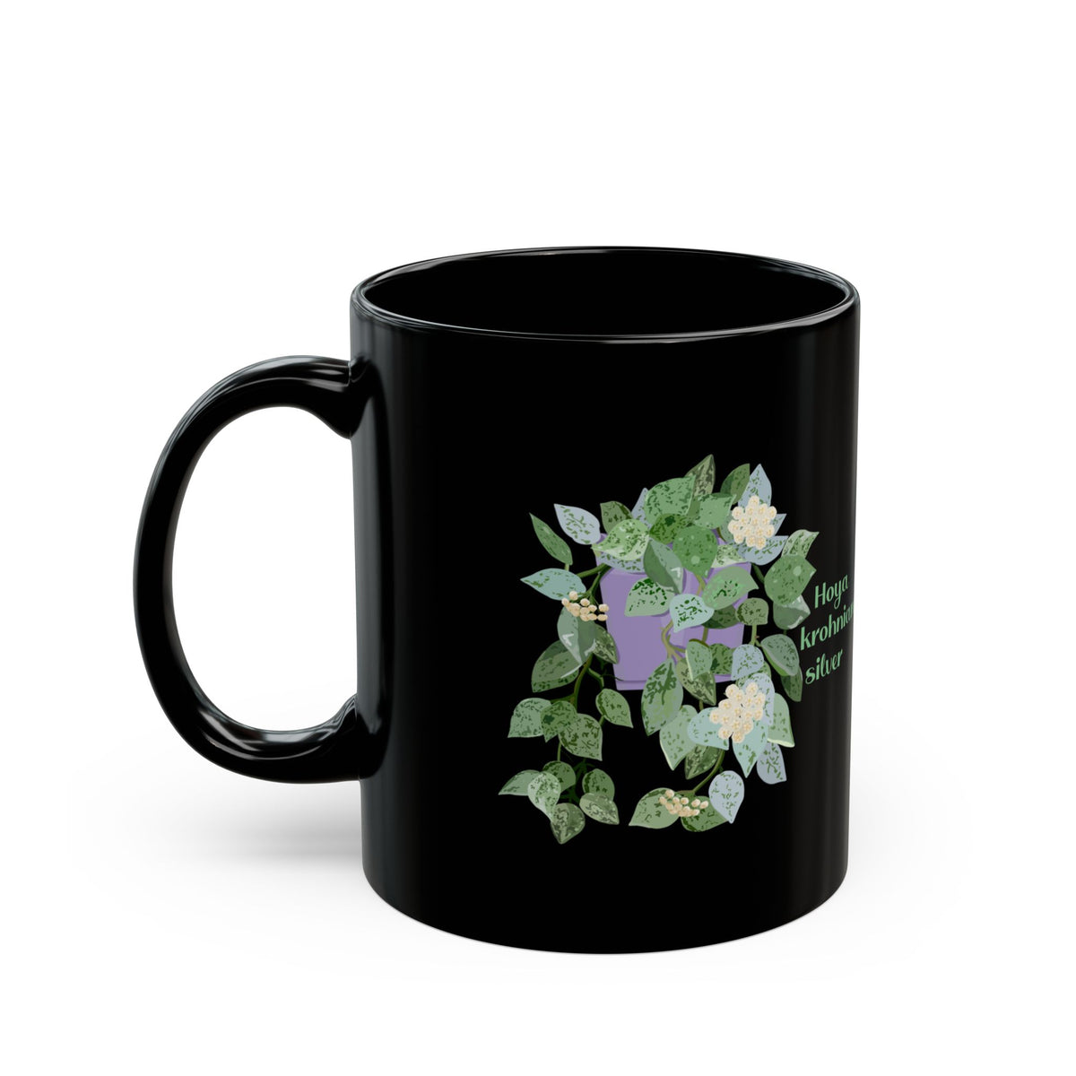 Blooming Hoya Krohniana Silver Plant Lover Mug - Black