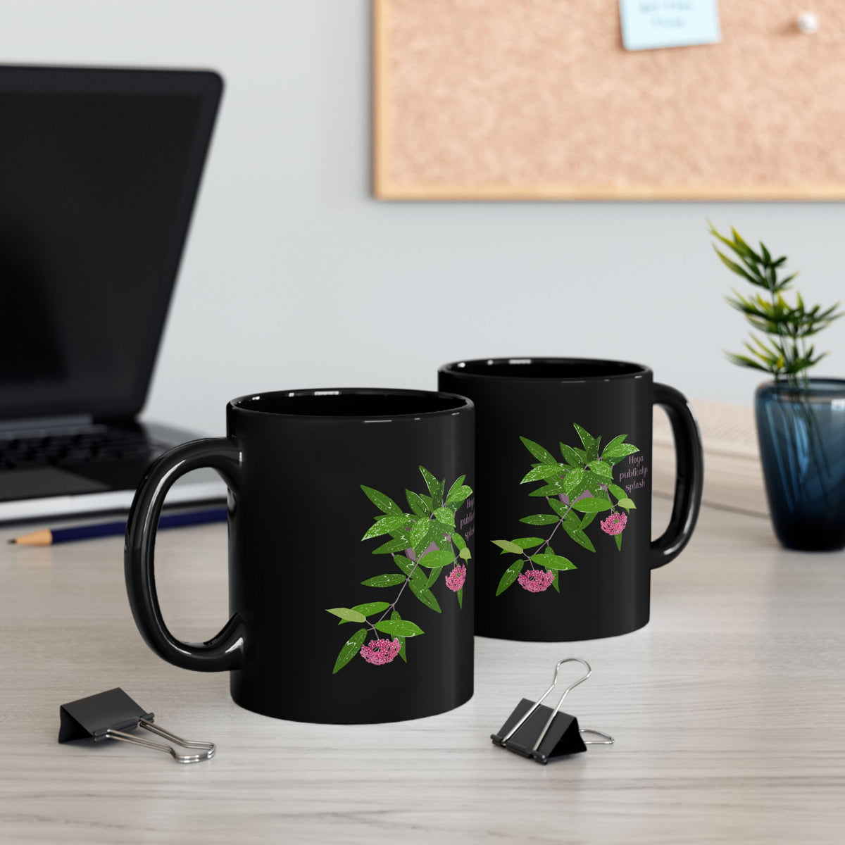 Blooming Hoya Publicalyx Splash Plant Lover Mug - Black