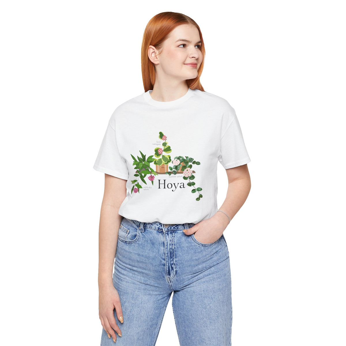 Hoya Mathilde Splash, Kerii Variegata, & Publicalyx Splash Trio T-Shirt for Plant Lovers - White, Natural