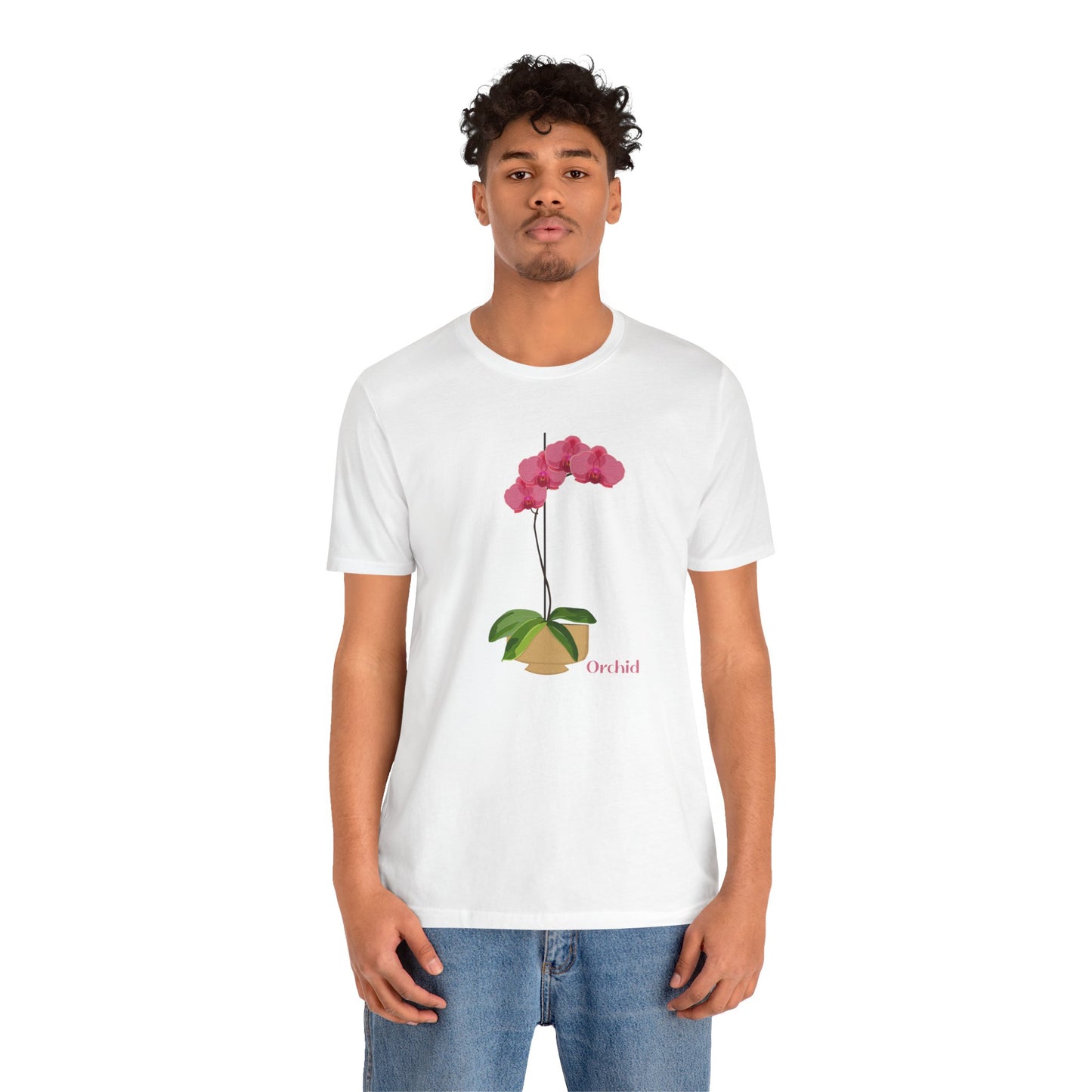 Pink Orchid T-Shirt for Plant and Flower Lovers - White, Natural, Pink, Black