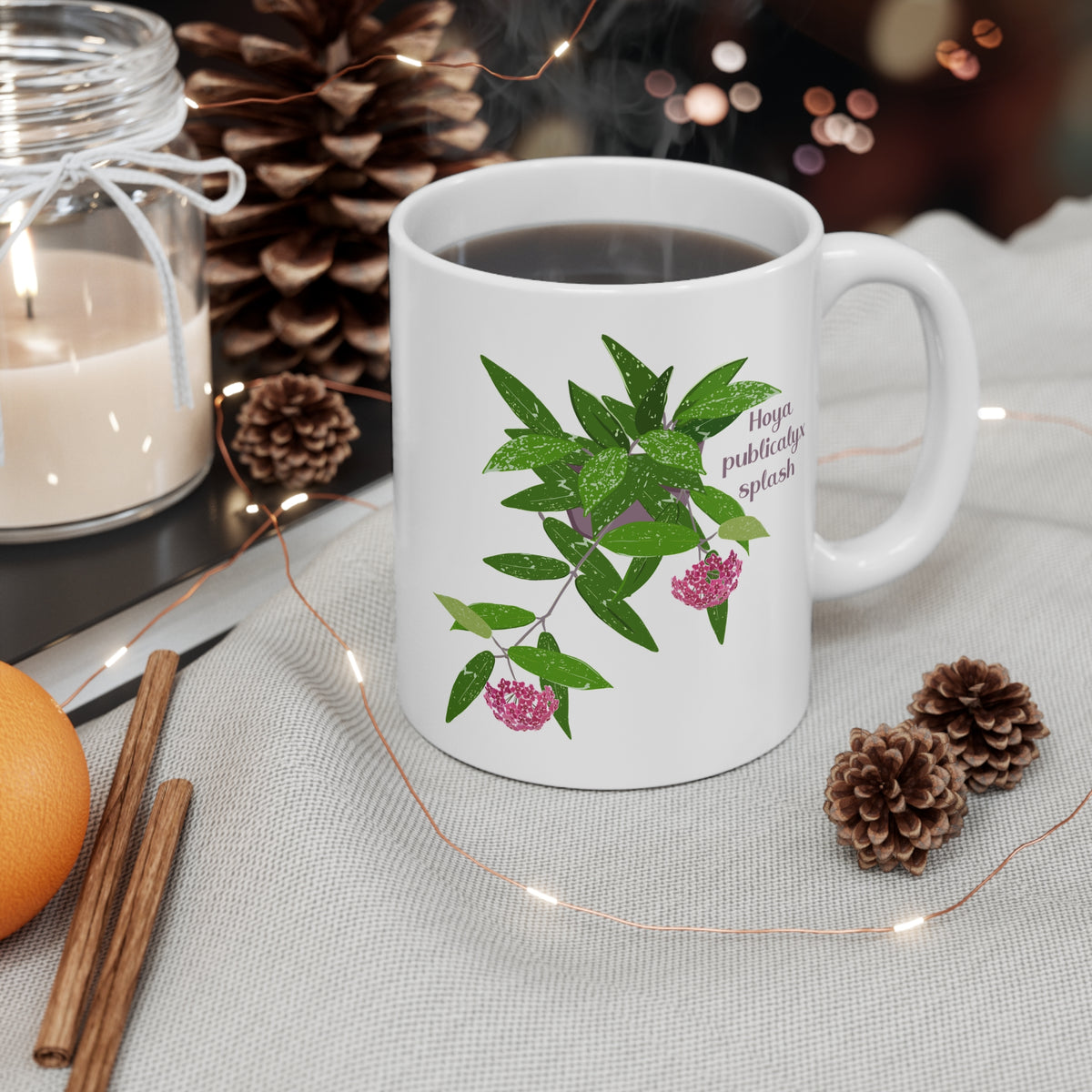 Blooming Hoya Publicalyx Splash Plant Lover Mug - White