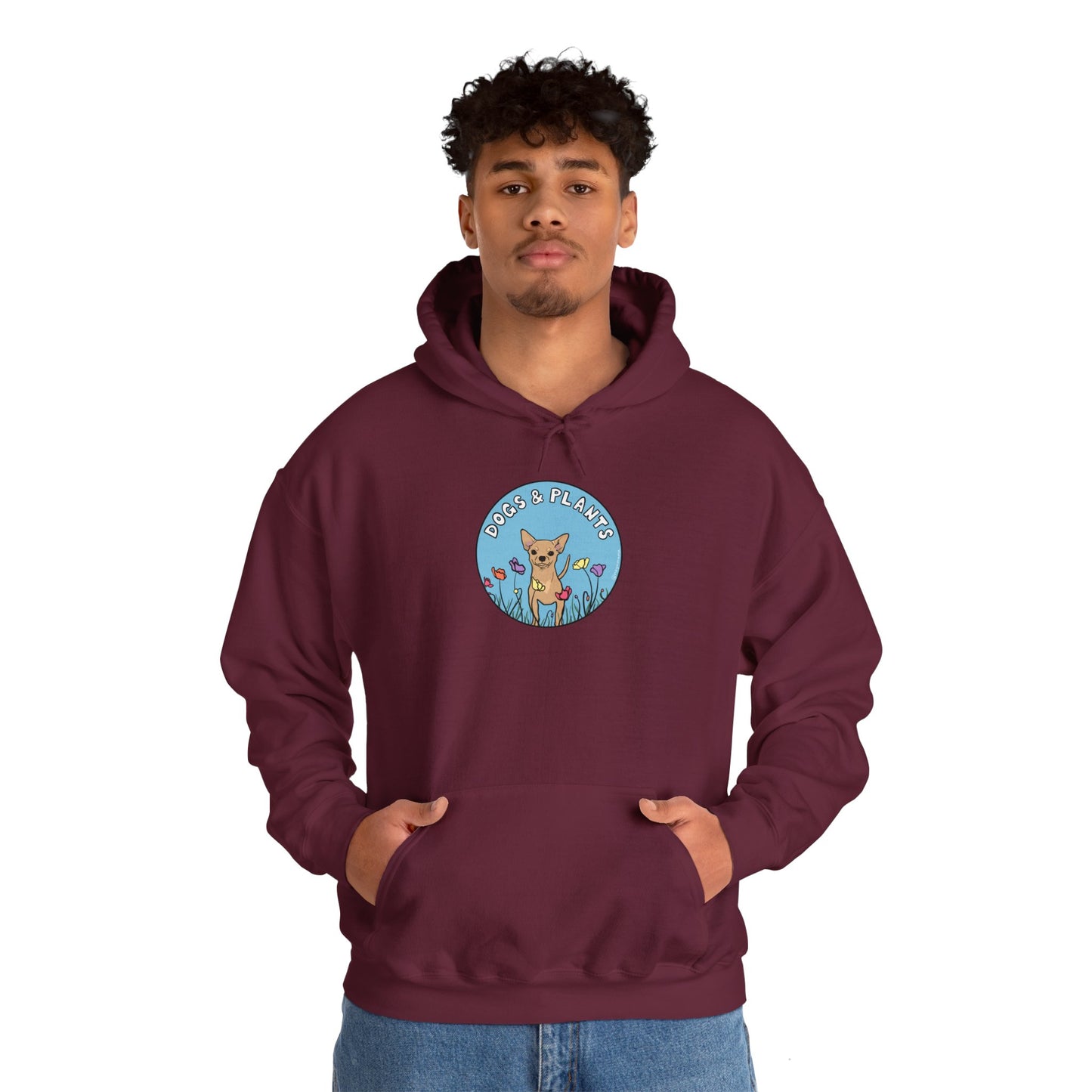 Dogs & Plants Hoodie for Chihuahua & Plant Lovers - Maroon