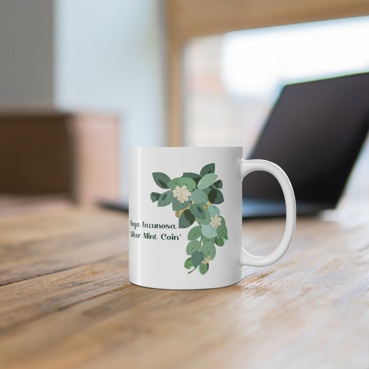 Blooming Hoya Lacunosa 'Silver Mint Coin' Plant Lover Mug - White