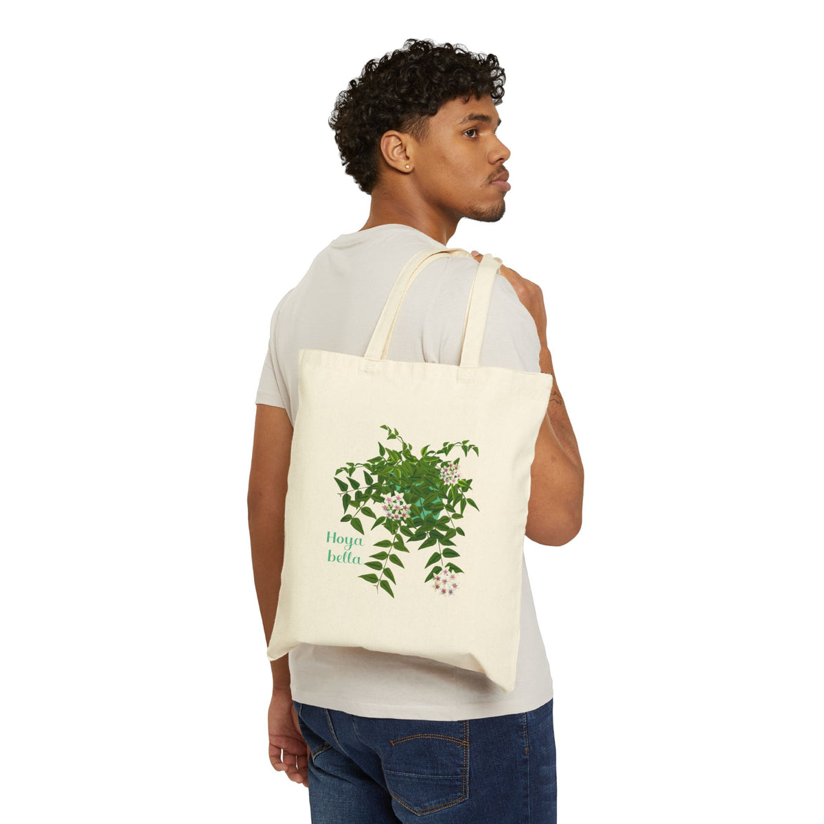 Blooming Hoya Bella Canvas Tote Bag | Potted Houseplant Illustration, Plant Lover Tote