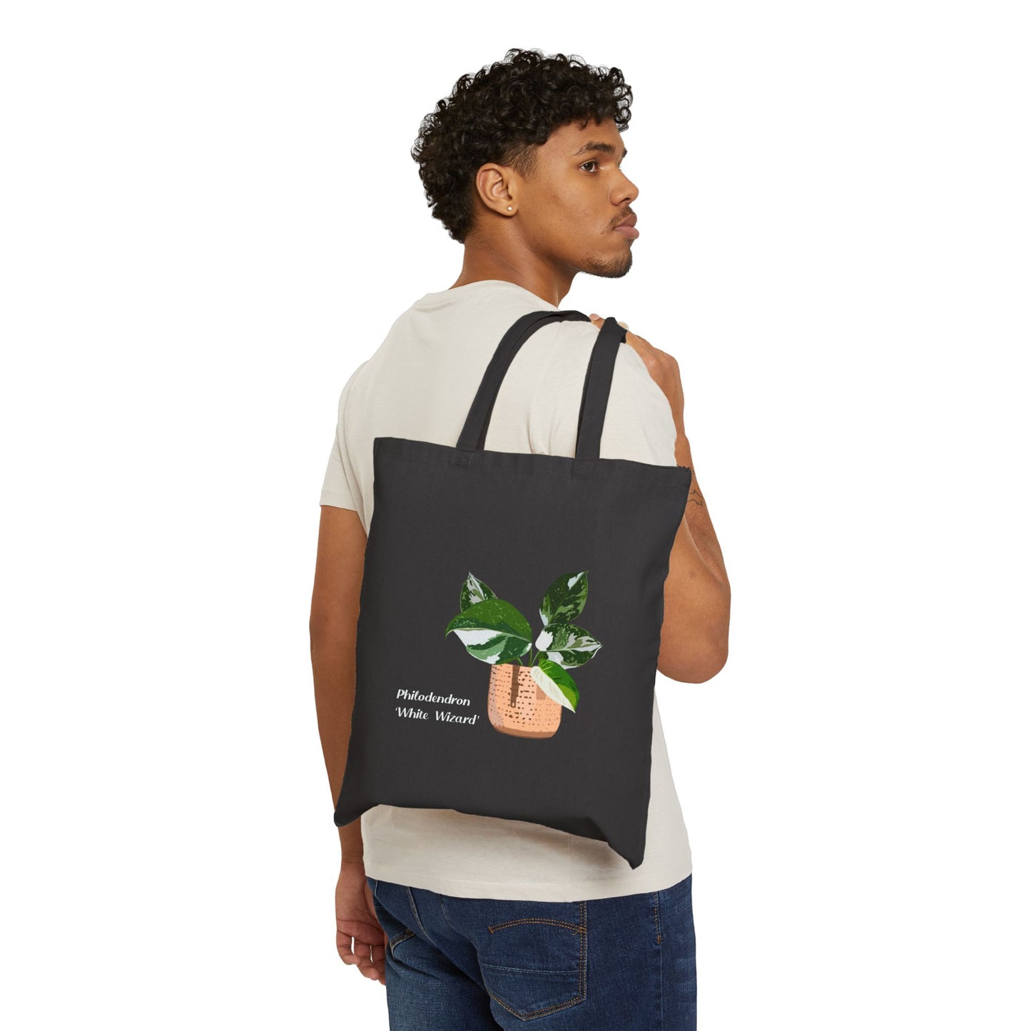 Philodendron White Wizard Canvas Tote Bag - Black